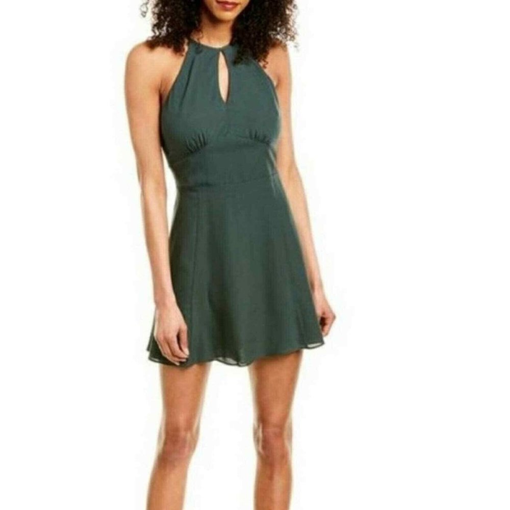 New Parker Keyhole Halter Sleeveless Skater Mini Dress Tie Back Green Size Large